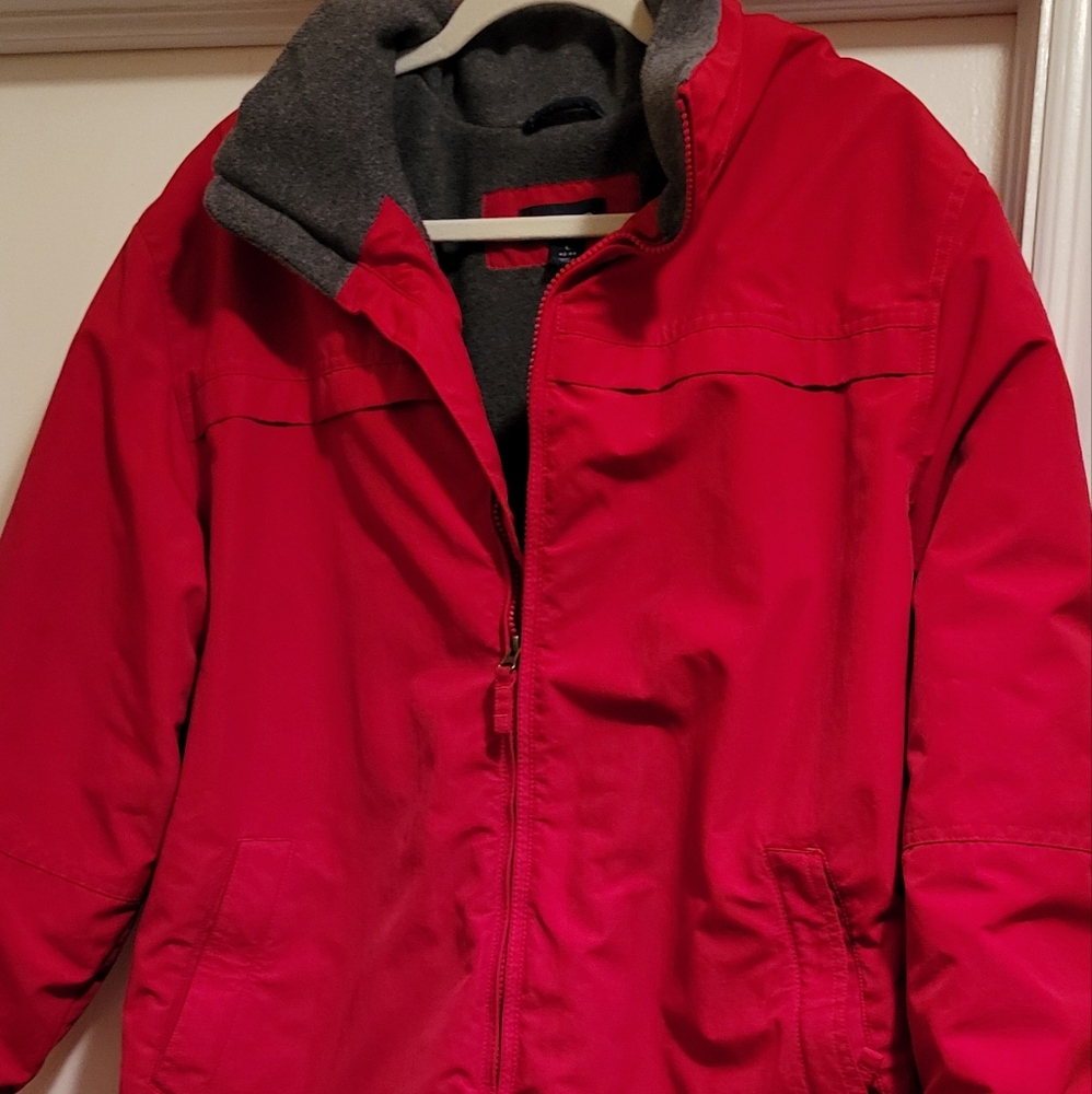 Land’s End Men’s Red Full Zip Jacket Coat Interior Pocket Fleece Lining  L